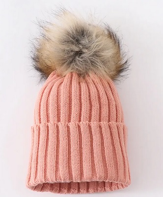 Coral Pink knit pom pom