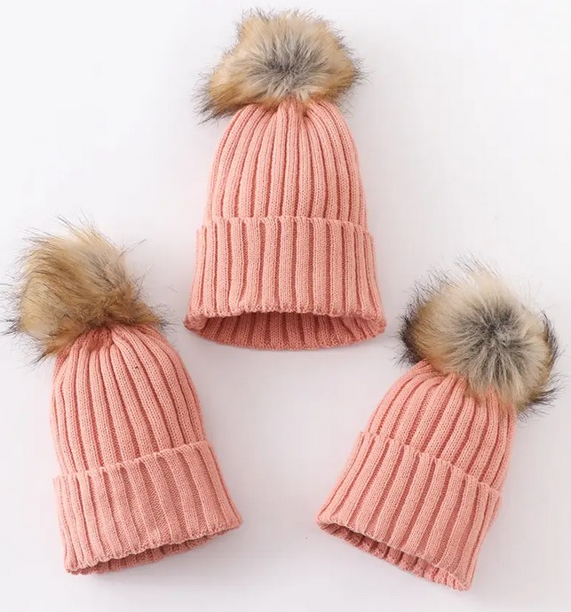 Coral Pink knit pom pom